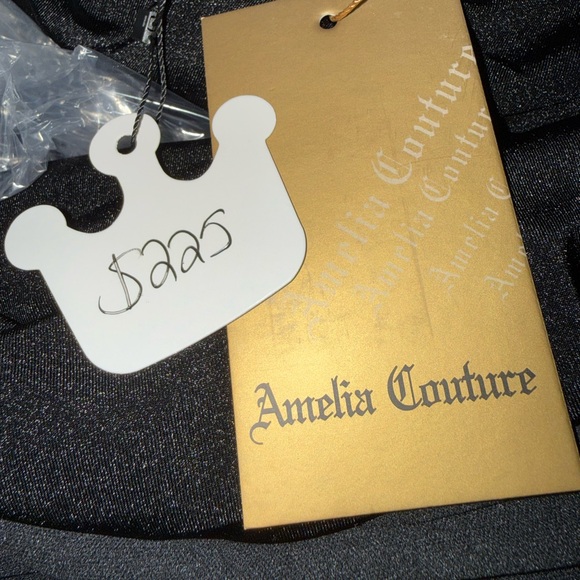 One-Shoulder Black Evening Gown, bishop sleeve rhinestone cuff w Side Slit Sz 4 - Picture 6 of 7